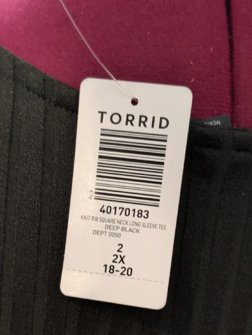 torrid Black Ribbed Square-Neck Long Sleeve Top